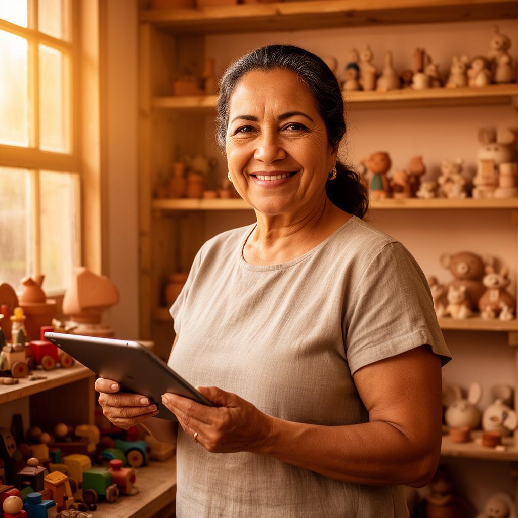 Dueña de pequeña empresa implementando IA en su negocio